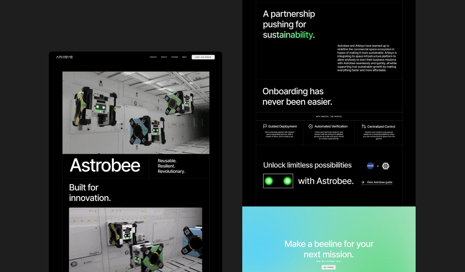 Astrobee landing page for Arkisys